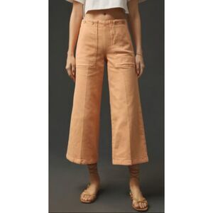 PILCRO ANTHROPOLOGIE The Kit Cropped High-Rise Wide-Leg Jeans Sz 31 Peach Orange